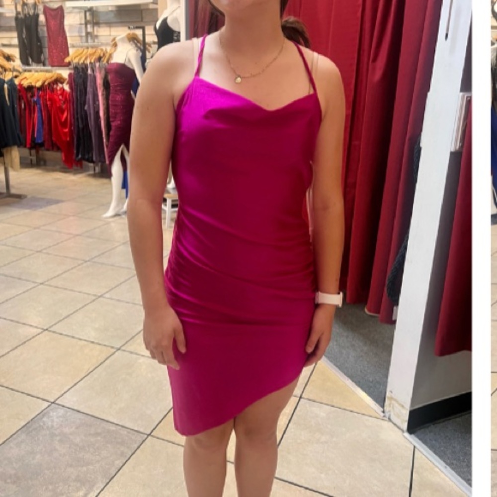 Asymmetrical Fuchsia Homecoming Dress
